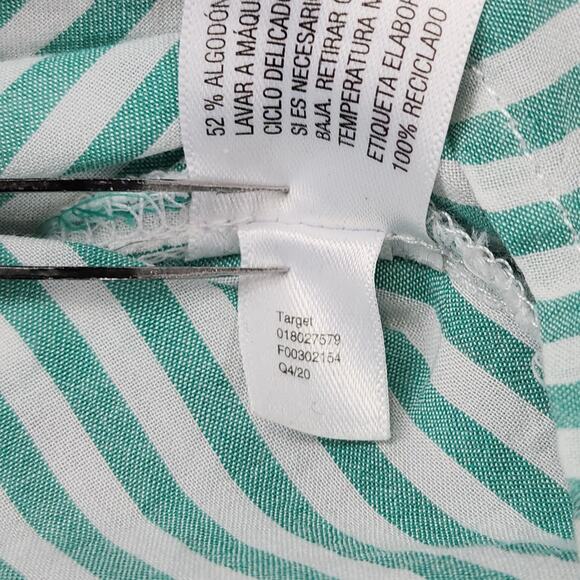 A New Day Top Womens M Green White Striped Balloon Long Sleeve Button-Down Femme - Picture 6 of 9